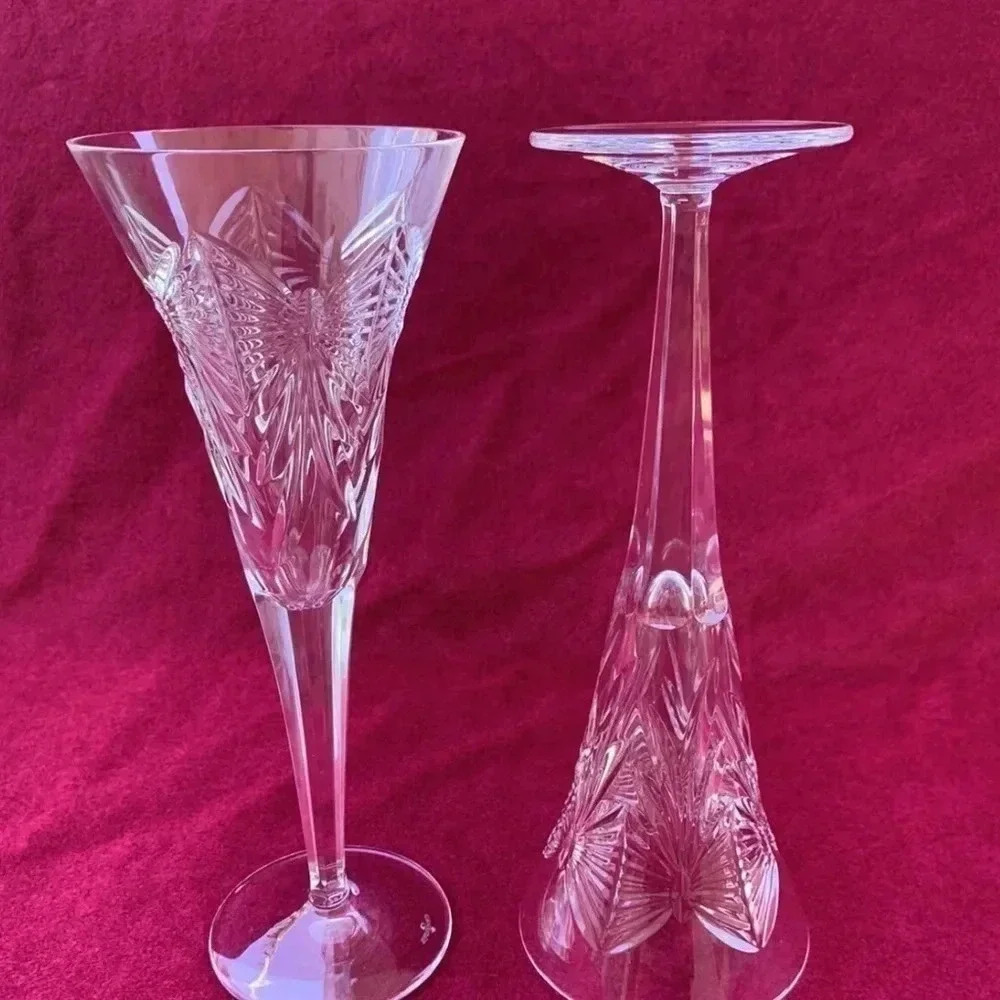 Waterford Crystal Millennium HAPPINESS Toasting Champagne Set of 2 Flutes